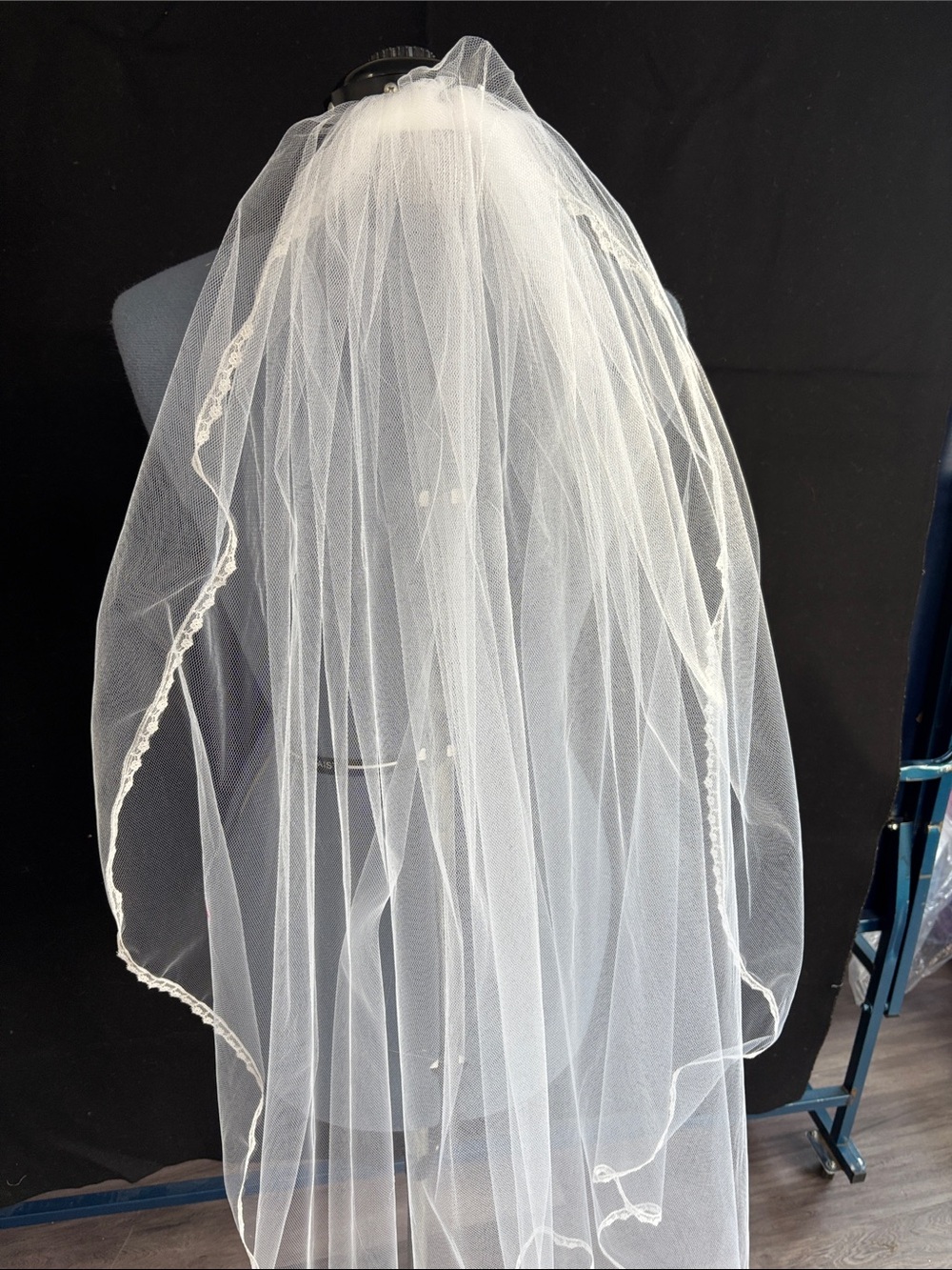 White 40” long Bridal Veil with Lace Edge